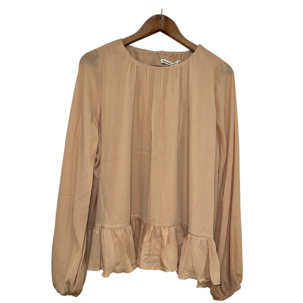 Abercrombie & Fitch Womens XL Beige Light Brown Chiffon Ruffle Blouse NWOT‎